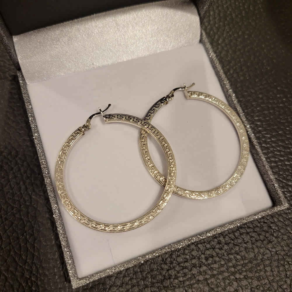 Silver 925 Creole Greek pattern earrings